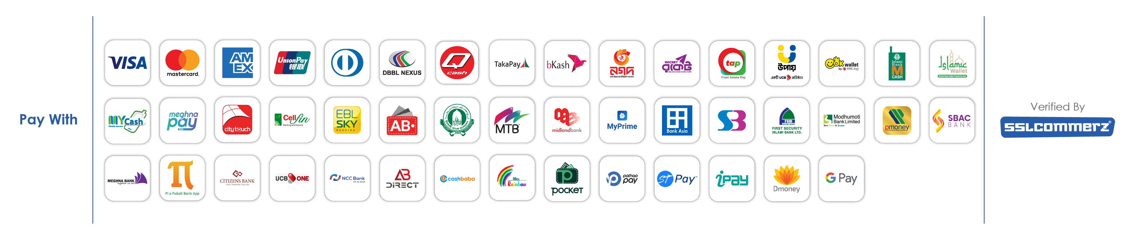 SSLCOMMERZ accepted payment methods